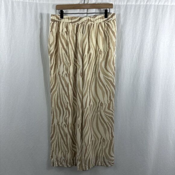 Soft Surroundings Cream Zebra Print Pull On Elastic Palazzo Pants Womens Size M - Picture 1 of 11